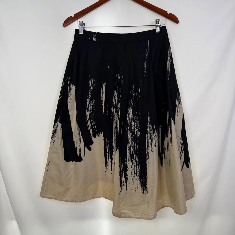 Eva Franco Black & Tan Paint-Brush Midi Skirt - Picture 4 of 8